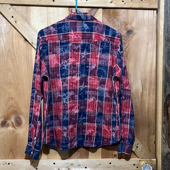 Rough Stock Panhandleslim plaid size L has square white and sliver snaps - Picture 4 of 8